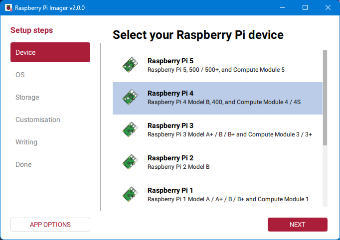 Raspberry Pi Imager - Select device