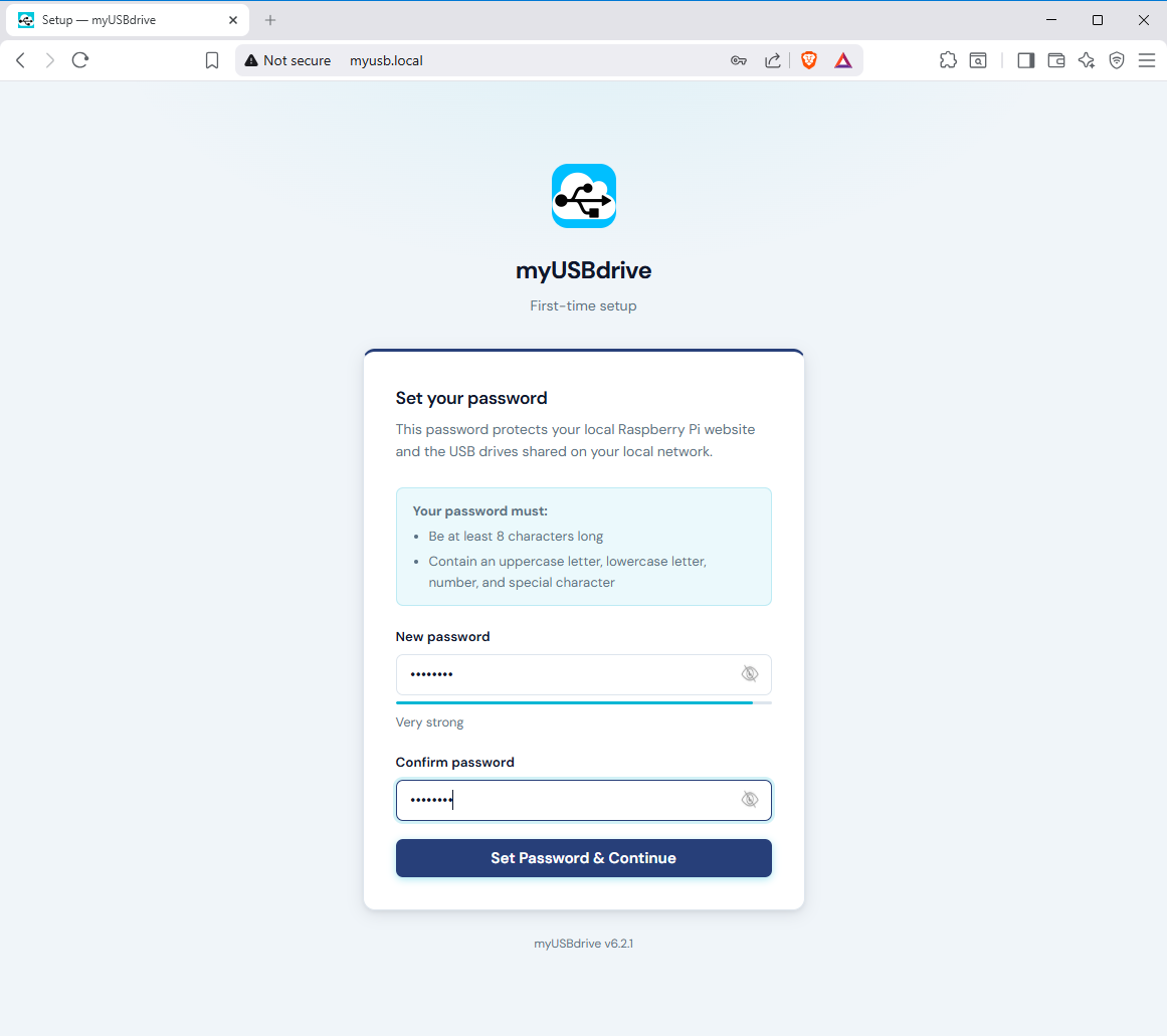 myUSBdrive - Set your password