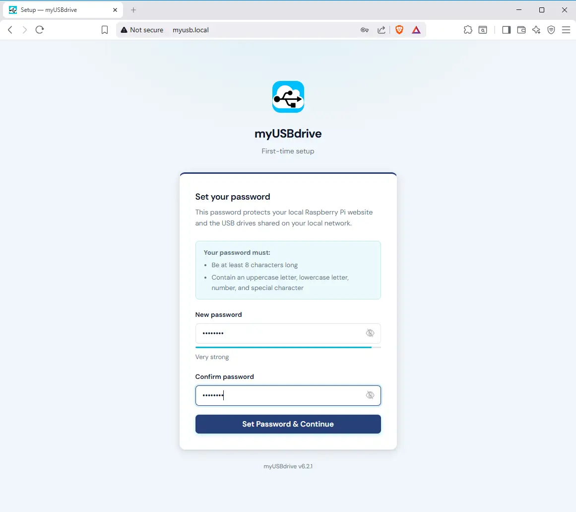 myUSBdrive - Set your password