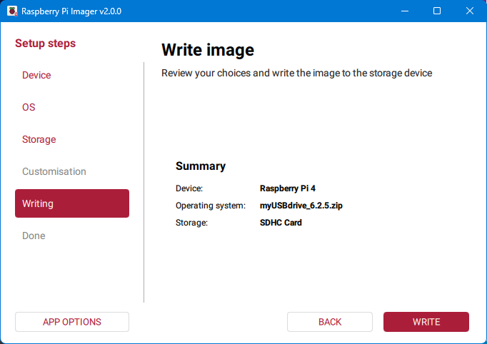 Raspberry Pi Imager - Write confirmation