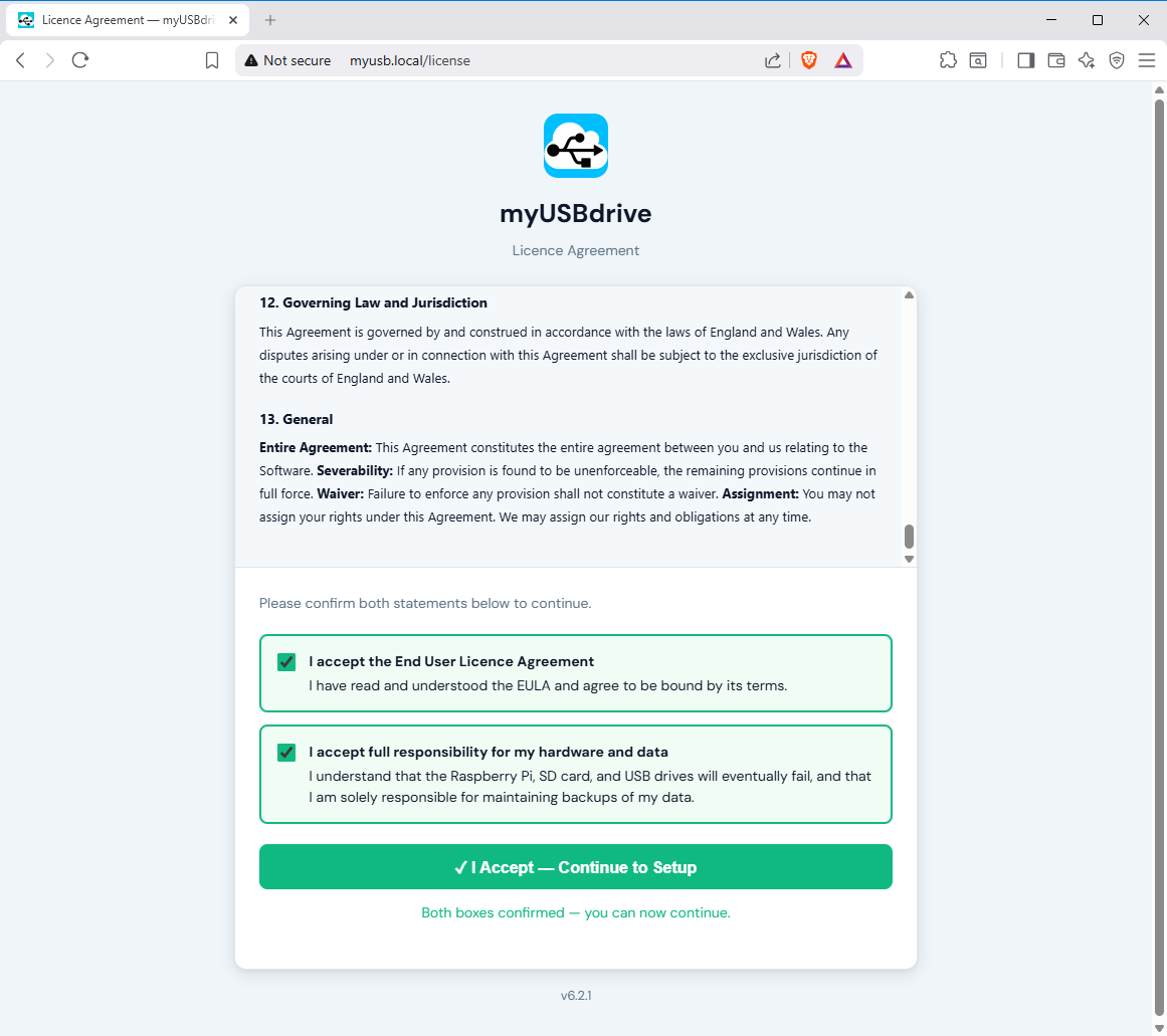myUSBdrive - Licence accepted