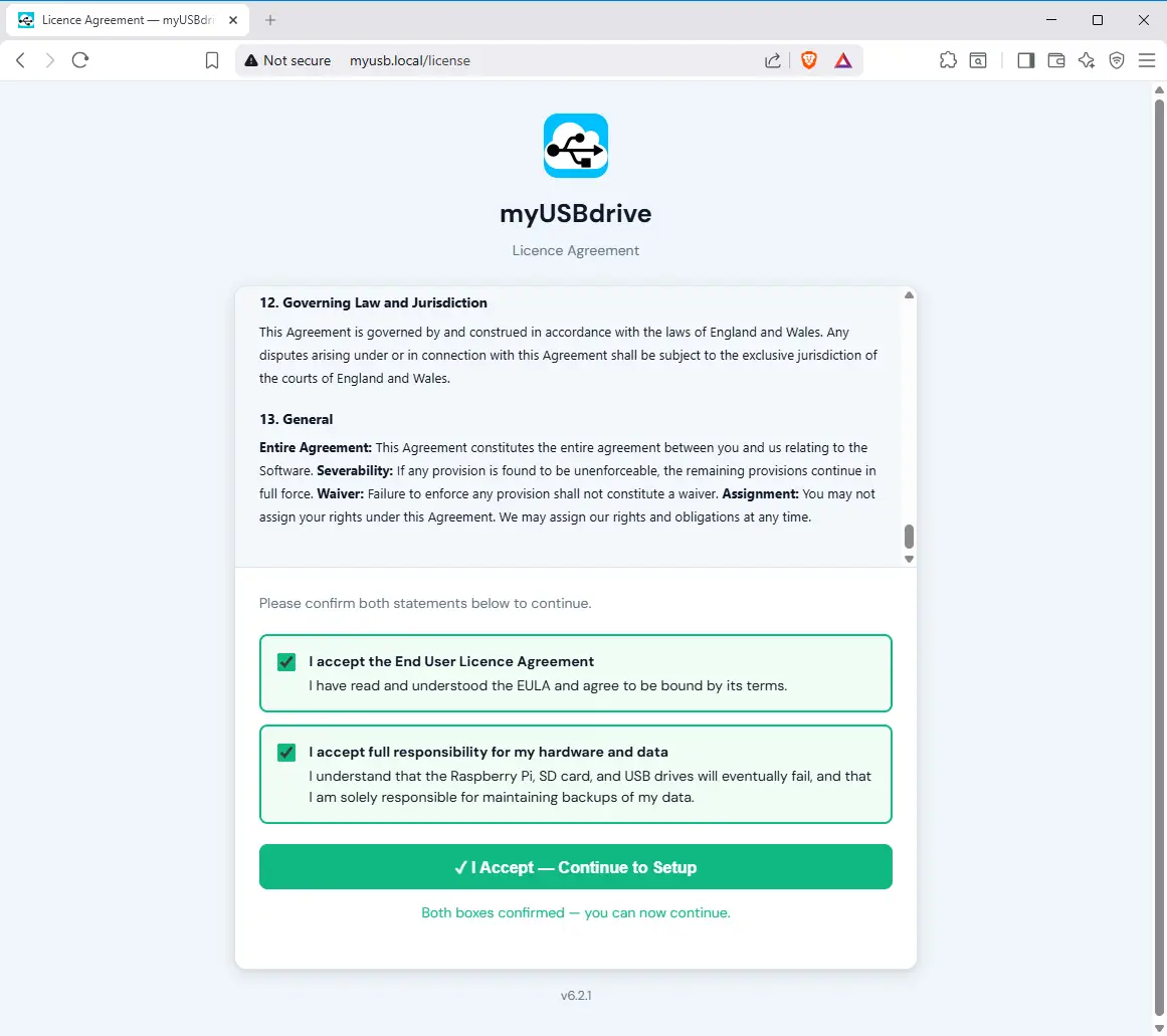 myUSBdrive - Licence accepted